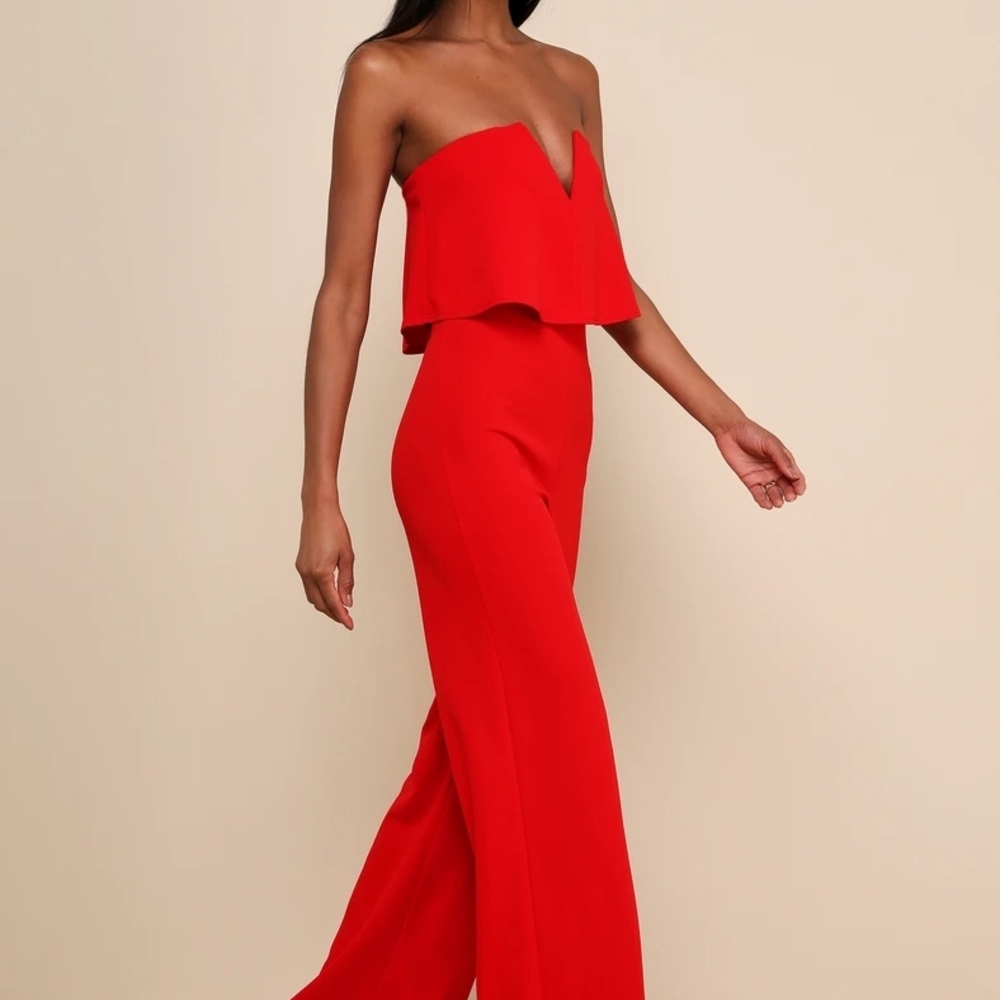 Lulu's Vibrant Red Strapless Jumpsuit - Picture 2 of 4